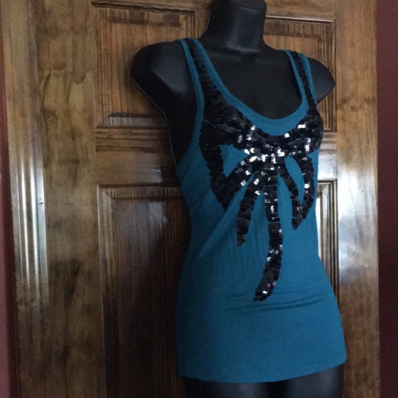 Teal Bling Racer Back Tank Top - Picture 2 of 5
